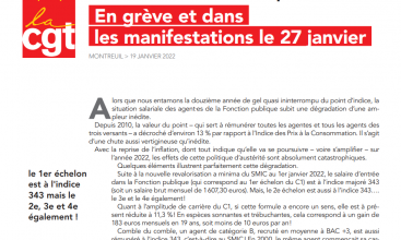 Tract CGT Fonction Publique : Pour nos salaires et notre pouvoir d’achat : En grève et dans les manifestations le 27 janvier.