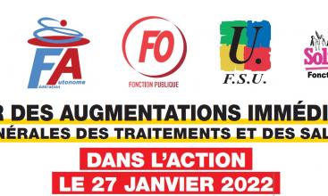 CGT FONCTION PUBLIQUE : POUR DES AUGMENTATIONS IMMÉDIATES ET GÉNÉRALES DES TRAITEMENTS ET DES SALAIRES DANS L’ACTION LE 27 JANVIER 2022