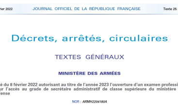 Arrêté du 8 février 2022 pour ouverture d'un examen pro accès à SACS