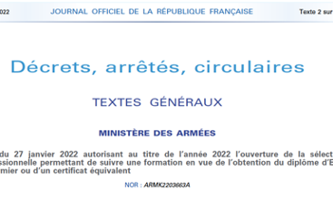 Arrêté du 27 janvier ouverture sélection pro en vue de l'obtention du diplôme d'Infirmier