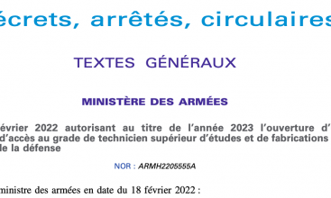 Arrêté du 18 février 2022 au titre 2023 pour ouverture d'un examen professionnel pour accès à TSEF1