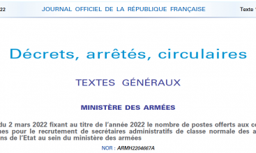 Arrêté du 2 mars fixant au titre de l'année 2022 le nombre de postes offerts aux concours internes SA