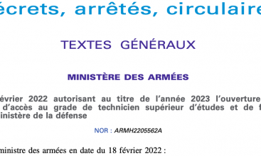 Arrêté du 18 février 2022 au titre 2023 pour ouverture d'un examen professionnel pour accès TSEF2