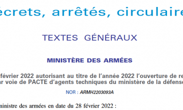 Arrêté du 28 février 2022 au titre de 2022 pour ouverture de recrutement par voie de PACTE d'ATMD