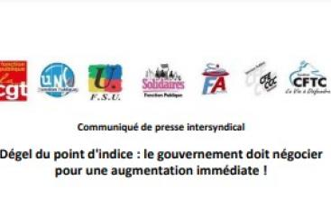 Communiqué de presse intersyndical Fonction Publique : Dégel du point d'indice : le gouvernement doit négocier pour une augmentation immédiate !