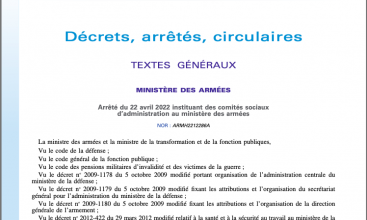 Arrêté du 22 avril 2022 instituant des Comités Sociaux d'Administration au MinDef