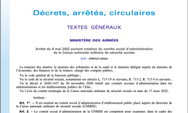 Arrêté du 6 mai 2022 instituant un Comité Social d'Administration à la CNMSS