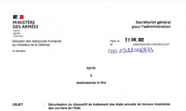 Sécurisation du dispositif de traitement des états annuels de travaux insalubres des ouvriers de l’Etat.