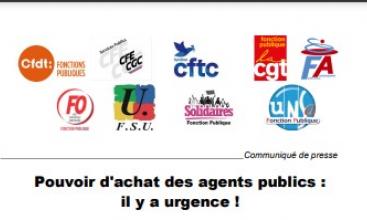 Communiqué de presse intersyndical Fonction Publique : Pouvoir d'achat des agents publics : il y a urgence !