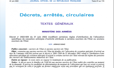 Décret 2022-920 du 21 juin 2022 modifiant certaines règles d'attribution de l'ASCAA attribuées à certains OE ou anciens OE