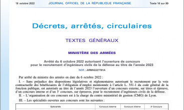 Arrêté du 6 octobre 2022 autorisant l'ouverture de concours pour le recrutement d'ICD au titre de 2023