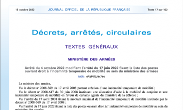 Arrêté du 4 octobre 2022 modifiant l'arrêté du 17 juin 2022 fixant la liste des postes ouvrant droit à l'ITM au sein du MinArm