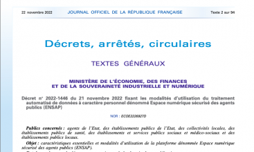 Décret 2022-1446 du 21 nov 2022 fixant les modalités d'utilisation du traitement automatisé de données à caractère personnel dénommé ENSAP