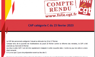 Déclaration Liminaire et Compte Rendu de la CAP Catégorie C du 15 février 2023.