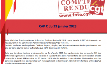 Déclaration Liminaire et Compte-Rendu de la CAP C du 23 janvier 2023.