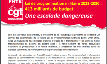 Loi de programmation militaire 2023-2030 : 413 milliards de budget Une escalade dangereuse.