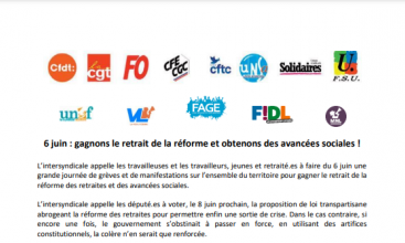 Communiqué intersyndical du 30 mai 2023 : 6 juin : gagnons le retrait de la réforme et obtenons des avancées sociales !