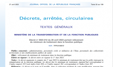 Décret 2023-312 du 26 avril 2023 portant relèvement du minimum de traitement dans la Fonction Publique