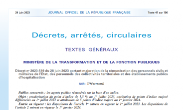 Décret 2023-519 portant majoration de la rémunération des pers civils et militaires de l'état, des collectivités territoriales et des ets publics d'hospitalisation