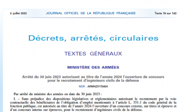 Arrêté du 30 juin 2023 autorisant au titre de 2024 l'ouverture d'un concours pour le recrutement d'ICD