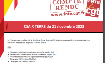 Déclaration Liminaire et Compte Rendu du CSA R TERRE du 21 novembre 2023.