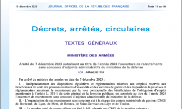 Arrêté du 7 décembre 2023 autorisant le recrutement sans concours d'adjoint administratif pour 2024