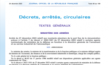 Arrêté du 27 décembre 2023 relatif aux montants planchers de la part fixe de la rémunération prévue à l'art.7 du décret 2023-1301 des ICT/TCT