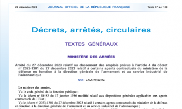 Arrêté du 27 décembre 2023 relatif au classement des emplois prévus à l'art.4 du décret 2023-1301 des ICT/TCT