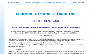 Arrêté du 22 décembre 2023 pris pour l'application de l'art.4.1 du décret 2006-21 relatif à l'action sociale au bénéfice des personnels de l'État