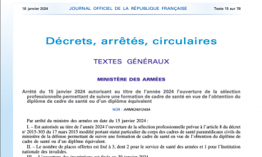 Arrêté du 15 janvier 2024 autorisant pour 2024 la sélection pro pour suivre une formation de cadre de santé en vue de l'obtention du diplome de cadre de santé ou équivalent