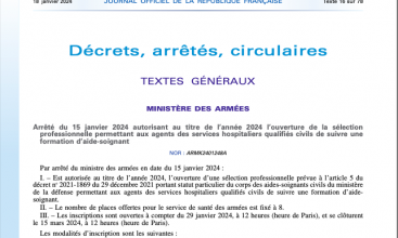 Arrêté du 15 janvier 2024 autorisant pour 2024 l'ouverture d'une sélection pro permettant aux ASHQC de suivre une formation d'Aide-Soignant