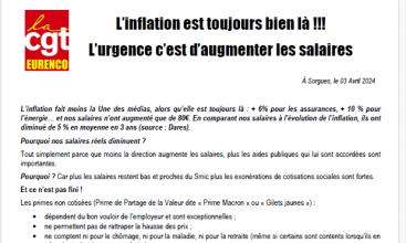 Tract EURENCO SORGUES : L'inflation est toujours bien là !!! - L'urgence c'est d'augmenter les salaires.