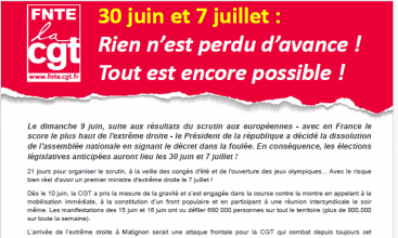 Tract FNTE : 30 juin et 7 juillet : Rien n'est perdu d'avance ! Tout est encore possible !