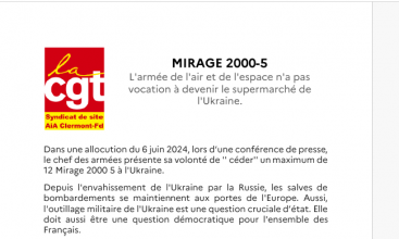 Tract AIA Clermont-Ferrand : MIRAGE 2000-5 - L'Armée de l'Air et de l'Espace n'a pas vocation à devenir le supermarché de l'UKRAINE. 