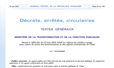 Décret 2024-641 relatif au régime de certains congés pour raison de santé des fonctionnaires et des agents contractuels de l'État