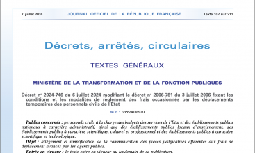 Décret 2024-746 du 6 juillet modifiant le décret 2006-781 sur les déplacements temporaires des personnels civils