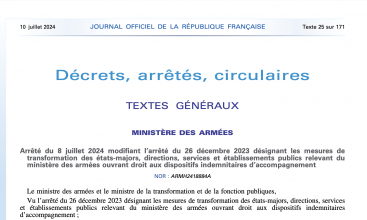 Arrêté du 8 juillet 2024 modifiant l'arrêté du 26 décembre 2023 désignant les mesures de transformation du MinArm