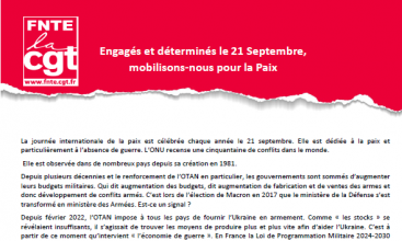 Expression fédérale : Engagés et déterminés le 24 septembre, mobilisons nous pour la Paix.