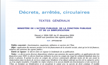 Décret 2024-1281 du 31 décembre 2024 relatif aux pensions des agents publics