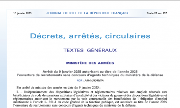 Arrêté du 9 janvier autorisant l'ouverture de recrutement sans concours d'ATMD